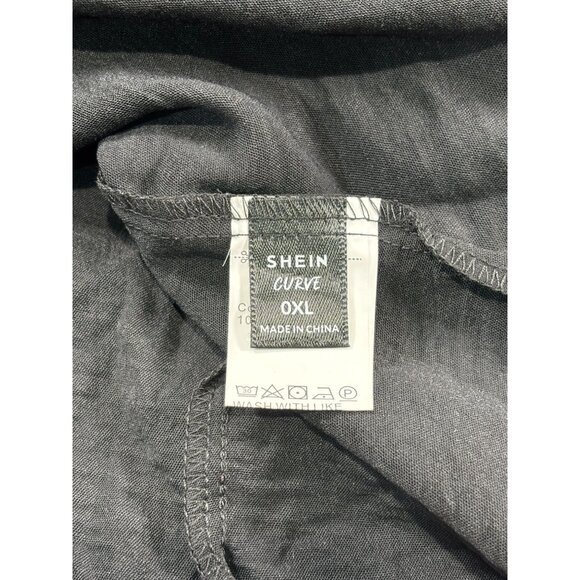 Black Shein Curve OXL V-Neck Tie-Front Blouse With Crochet Trim & Button Detail - Picture 5 of 11